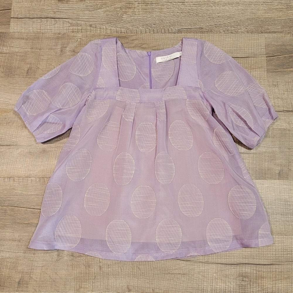 Hunter Bell Silk Blouse Size XS Lined Puff Sleeve Polka Dot Relaxed Flowy Boxy